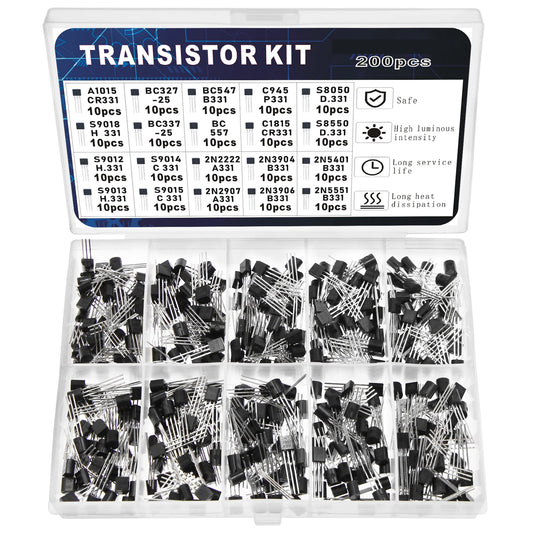 Kit Surtido Transistores BJT TO-92 - 10 Valores (A1015, BC327/337, C1815, S8050/8550, 2N2222/2907) (Total 200 Piezas)