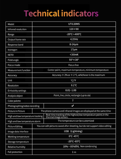 Termógrafo Infrarrojo Móvil UNI-T UTi120 / UTi120MS USB para Celular - Cámara Térmica Reparación
