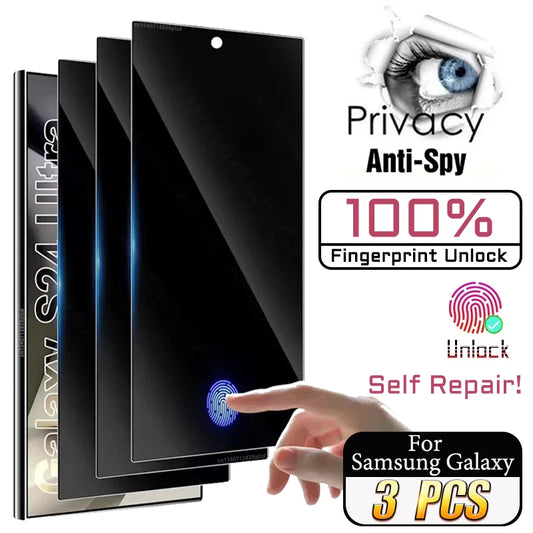Película de reparación automática para Samsung Galaxy S25 Ultra S24 S23 S22 S20 Plus Protector de pantalla de privacidad desbloqueo S21 5G Note 20 no vidrio