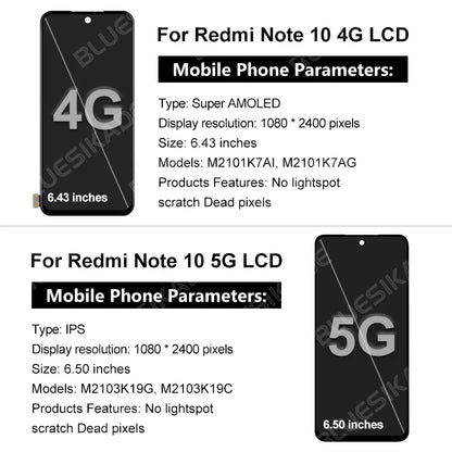AMOLED For Xiaomi Redmi Note 10 4G Display Note 10S LCD M2101K7AI Touch Screen Digitize For Redmi Note 10 5G Display POCO M3 Pro