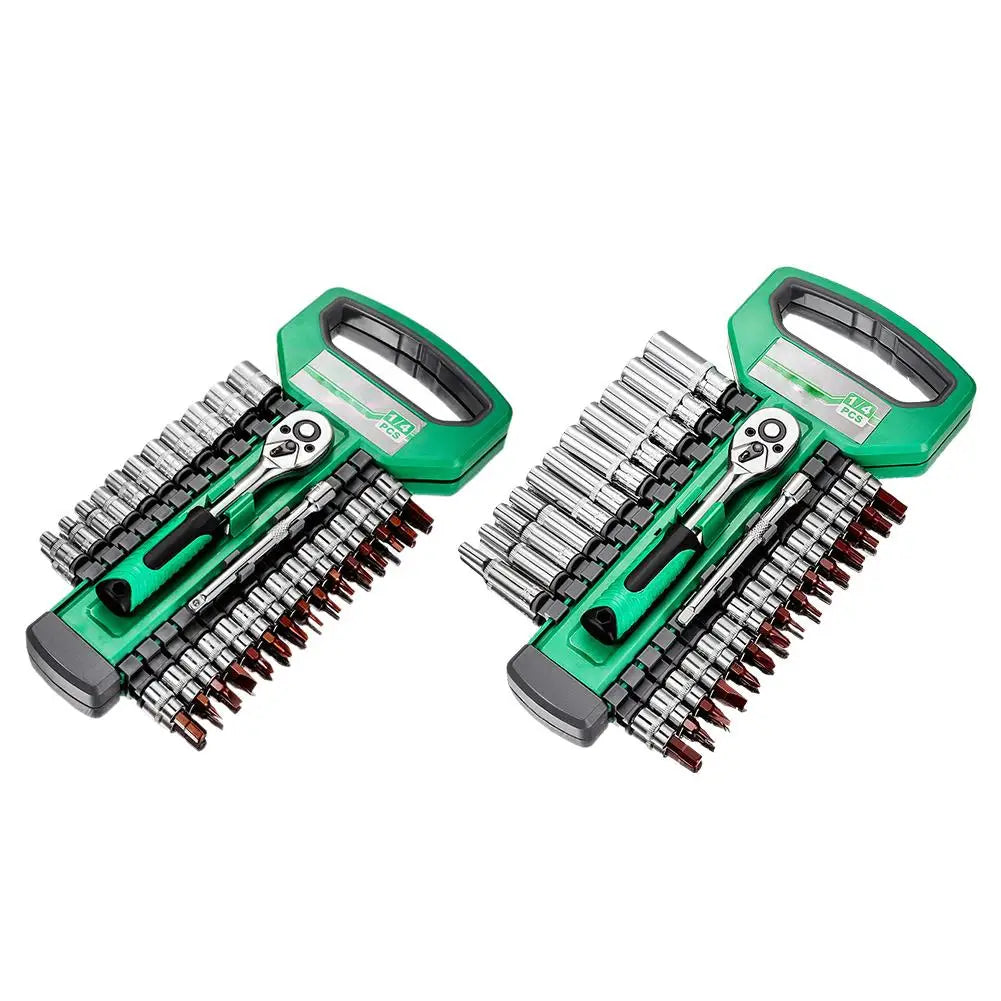Juego Llaves Vaso Tubo con Ratchet (1/4", 3/8", 1/2") Herramientas Mano para Reparación Auto/Mecánica