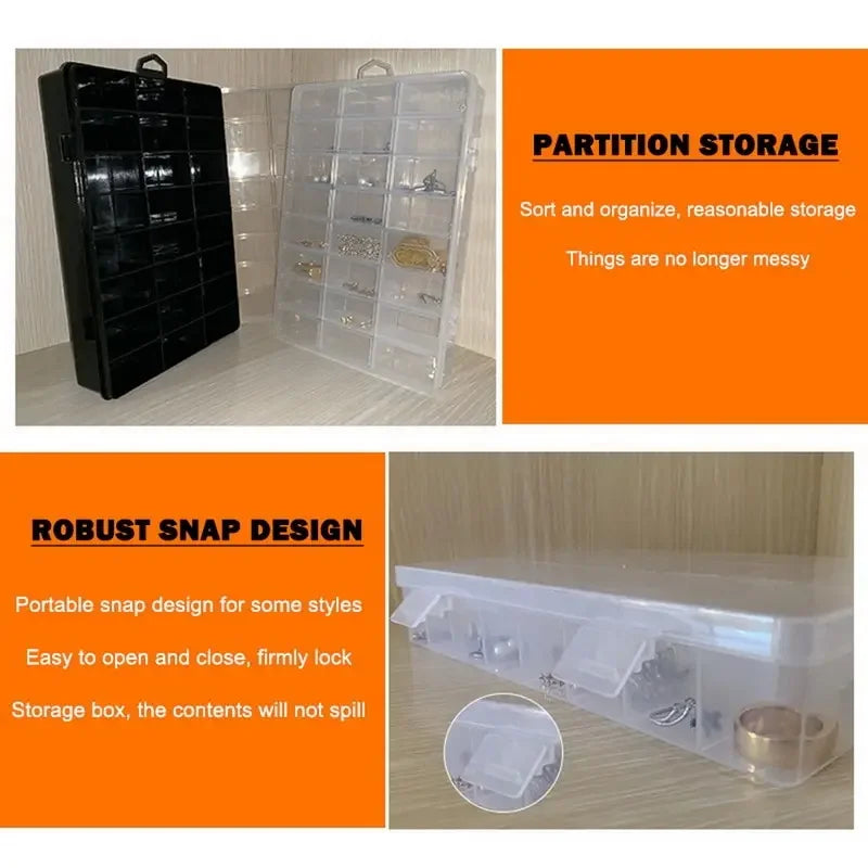 Caja Almacenamiento Plástico Compartimentos (24 Rejillas) Organizador Joyería/Pendientes/Cuentas/Tornillos Contenedor Hogar