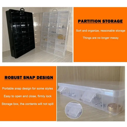 Caja Almacenamiento Plástico Compartimentos (24 Rejillas) Organizador Joyería/Pendientes/Cuentas/Tornillos Contenedor Hogar