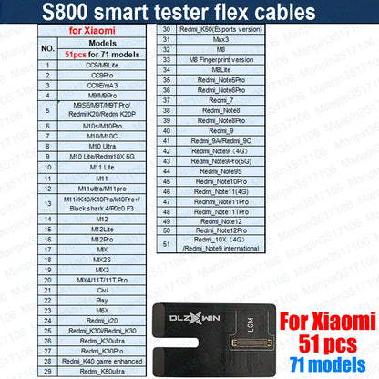 Cable Flex para Tester Pantalla Inteligente S800 - Reparación Display/Táctil/True Tone/Batería (iPhone/Samsung/Huawei/Xiaomi)