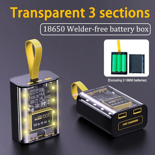 Caja Power Bank DIY (3x18650) con Luz Nocturna y Doble USB Carga para iPhone/Xiaomi (Soporte Batería 18650)