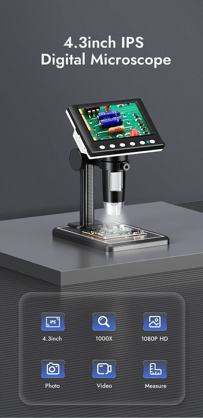 RIEVBCAU DM7 4.3'' Digital Microscope 1000X Coin Microscope 1080P Video Microscope for Adult Soldering With 8 LEDs Dropshipping