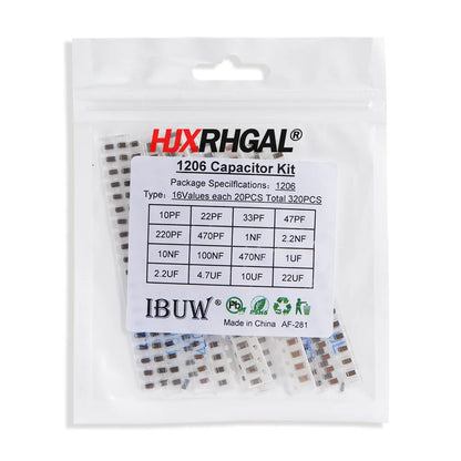 Kit Surtido Capacitores Cerámicos SMD 0603/0805/1206 - 16 Valores x 20 Unidades (Total 320 Piezas)