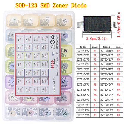 Kit Surtido Diodos (Rectificador/Zener/Schottky Rápido/Switching) DIP/SMD (1N4148, 1N4007, 1N5819, FR107, etc.)