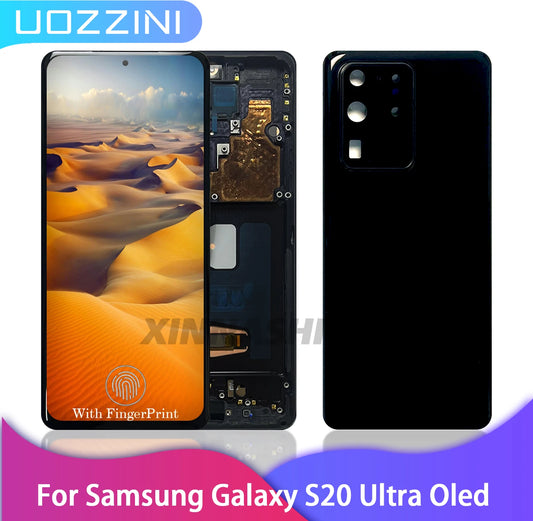 OLED para Samsung Galaxy S20 pantalla LCD de tamaño Ultra grande marco de pantalla táctil cubierta de batería conjunto de digitalizador de carcasa