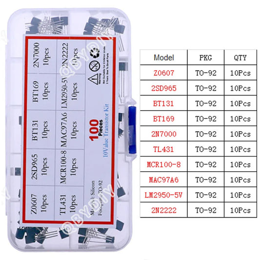 Kit Surtido Transistores/Reguladores/Tiristores (MOSFET, PNP, NPN) TO-92/TO-126/TO-220 en Caja