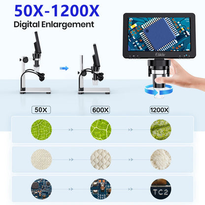 Elikliv EDM9 7 Inch 1080P LCD Digital Microscope 50X-1200X Soldering Electronics Microscopes With LED Lights Support PC Computer
