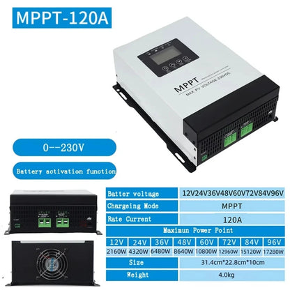 Controlador Carga Solar MPPT 30A-120A Auto 12V-96V Max PV 230V Sistema Panel Solar para LiFePO4/Litio/Plomo-Ácido/Gel