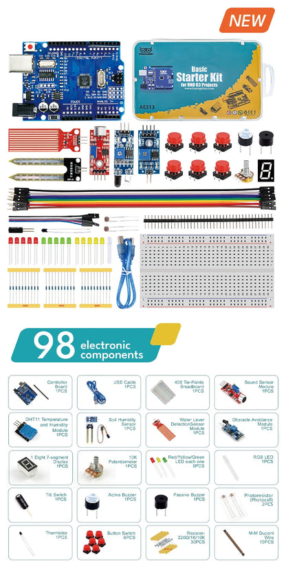Kit Inicio KUONGSHUN con Caja Retail para Programación Educacional Niños compatible Arduino UNO R3