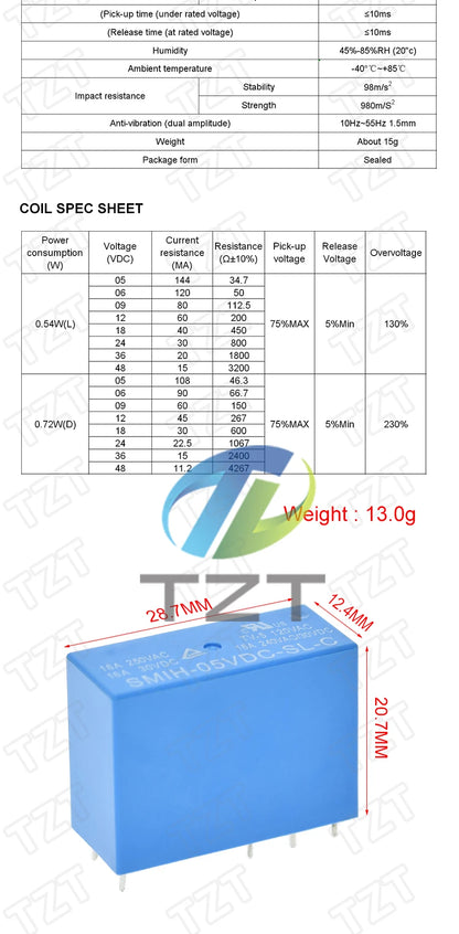 Relé Potencia SMIH 6/8-Pin 16A 250V - Bobina (5V/12V/24V DC) Contacto SL-A/SL-C - Lote 1 Pieza