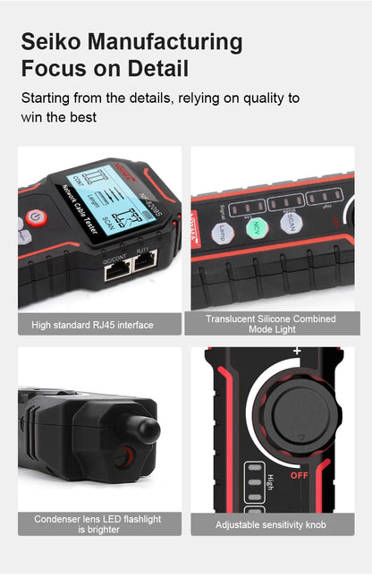 Rastreador Cable Red Noyafa NF-8209S - Tester LAN (Mide Longitud, Wiremap) con Display LCD