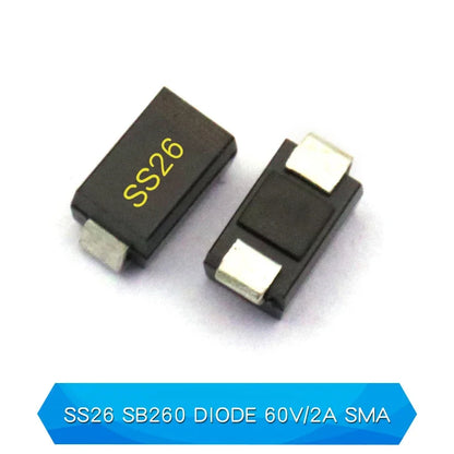 Diodo Schottky SMD (SS12/SS14/SS24/SS26/SS34/SS36/SS54/SS110/SS2200, SMA) (20 Unidades)