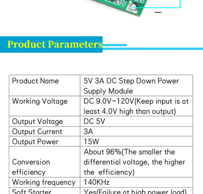 Módulo Convertidor Step-Down DC 9V-120V a 5V 2A/3A Buck (No Boost)