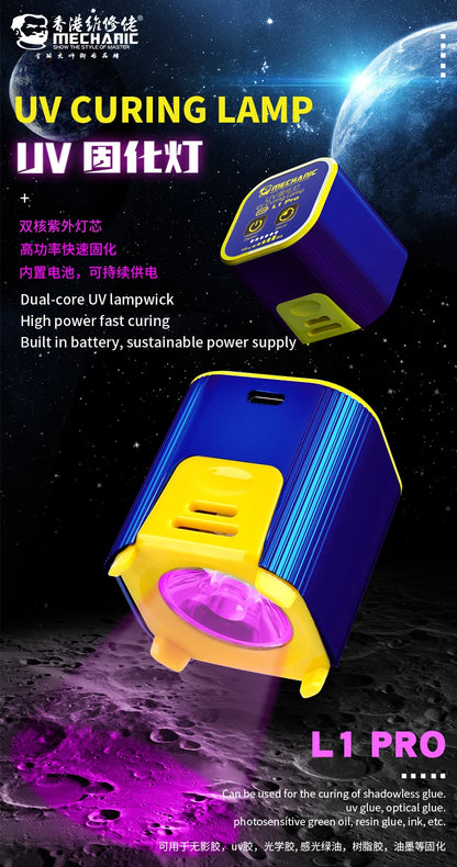 Lámpara Curado UV Inteligente Mechanic L1 Pro (7W, Doble Led) Rápida para OCA/Máscara Soldadura/Resina