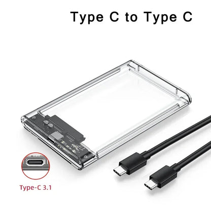 Carcasa Externa USB 3.0/Tipo C para Disco Duro HDD/SSD SATA 2.5" (UASP, Transparente, Portátil, Tool-Free)