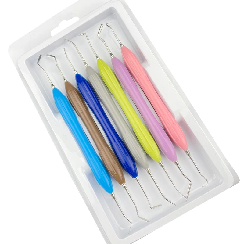 Set Relleno Resina Dental Doble Punta Acero Inoxidable (Espátula Relleno Composite, Mango Silicona)