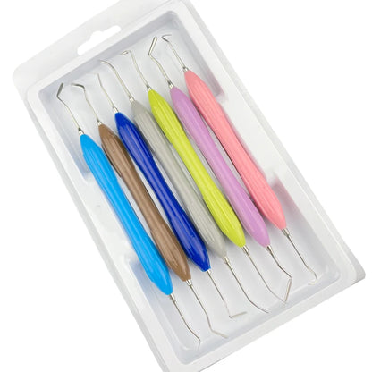 Set Relleno Resina Dental Doble Punta Acero Inoxidable (Espátula Relleno Composite, Mango Silicona)