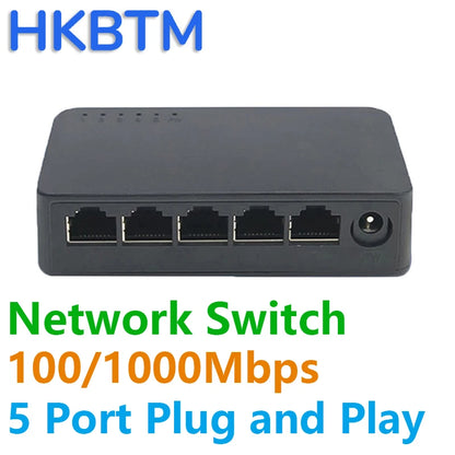 Mini Switch Red Ethernet 5 Puertos (100/1000 Mbps Gigabit) Switcher Inteligente Alto Rendimiento Hub RJ45 Internet