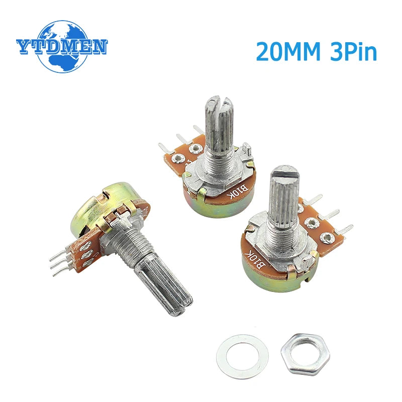 5PCS Linear Potentiometer Kit 20mm 3pin WH148 1K 2K 5K 10K 20K 50K 100K 250K 1M Potentiometers Kit With Nuts And Washers