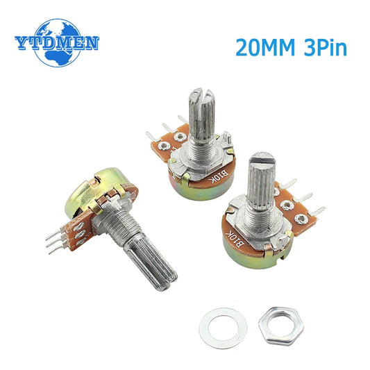 5PCS Linear Potentiometer Kit 20mm 3pin WH148 1K 2K 5K 10K 20K 50K 100K 250K 1M Potentiometers Kit With Nuts And Washers