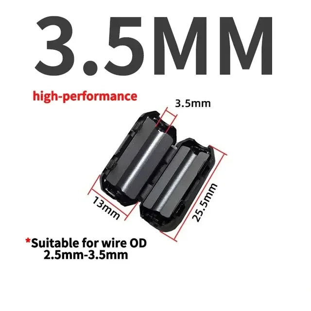 Filtro Ferrita Clip Snap Anti-Interferencia EMI/RFI Negro - Varios Diámetros (3.5mm a 15mm) - Lote 20-100 Piezas