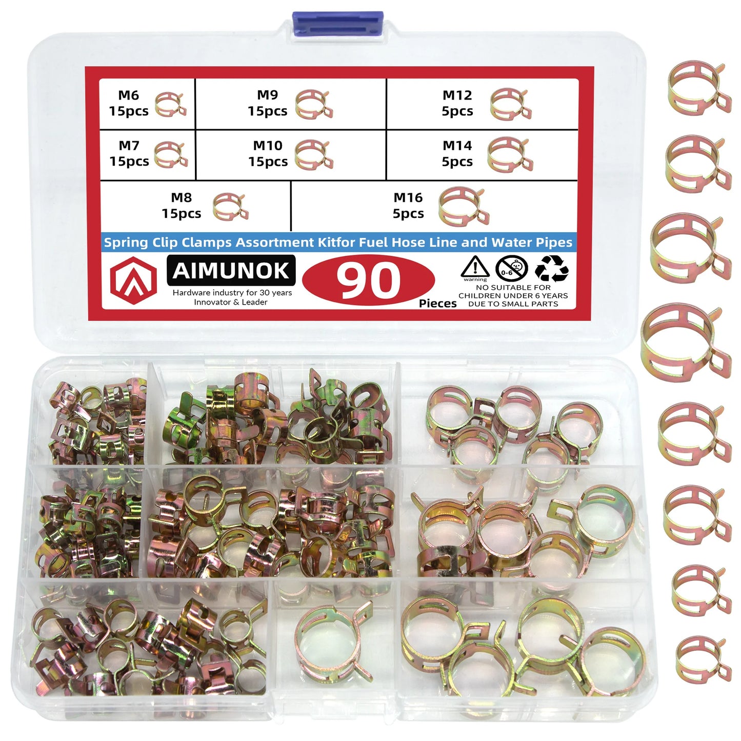 Kit Surtido Abrazaderas Resorte Tipo Japonés para Manguera Combustible/Agua/Aceite Automotriz (75/100/155 Piezas)