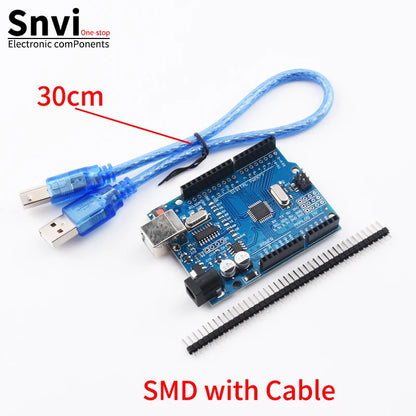 Placa Desarrollo UNO R3 (ATMEGA328P, CH340/ATEGA16U2) compatible Arduino con Cable + Placa Expansión Proto Shield R3/R4