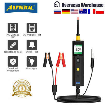 Tester Circuito Automotriz Autool BT250 (6-30V) - Kit Sonda Eléctrica (Power Probe) con Display LED