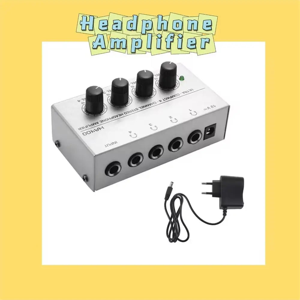 Mini Amplificador Audio Estéreo 4 Canales HA400 Ultra Compacto para Audífonos con Adaptador EU/US (Mezclador Música/Grabación)
