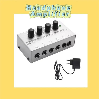 Mini Amplificador Audio Estéreo 4 Canales HA400 Ultra Compacto para Audífonos con Adaptador EU/US (Mezclador Música/Grabación)