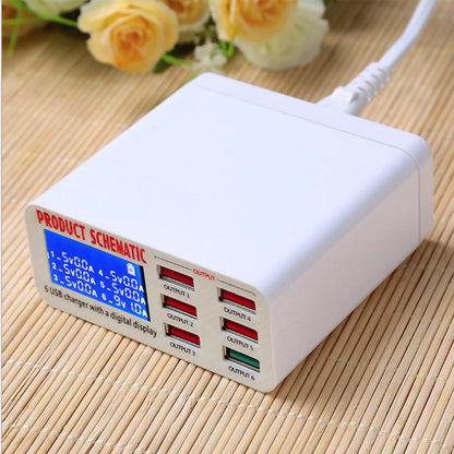 Cargador Escritorio USB 8A QC 3.0 (6 Puertos) con Pantalla LCD Carga Rápida Inteligente para Móvil/Tablet