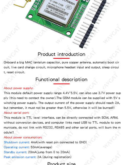 Kit Placa Módulo Transmisión Datos Inalámbrica GSM/GPRS SIM900A / SIM900 Mini V4.0 con Antena (Refurbished, C83 AEAK)