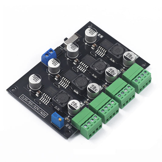 Módulo Fuente Alimentación Switching Multicanal LM2596 (3.3V, 5V, 12V, ADJ) Salida Voltaje Ajustable