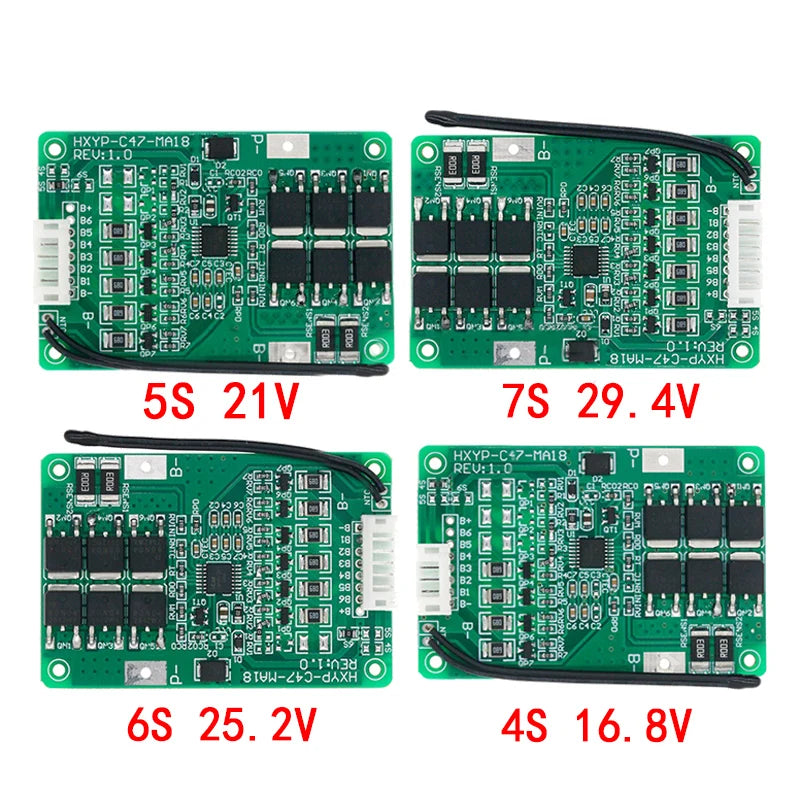 4S/5S/6S/7S BMS 16.8V 21V 20A 18650 Li-ion Lmo Ternary Lithium Battery Charger Protection Board Balance Temperature Protect