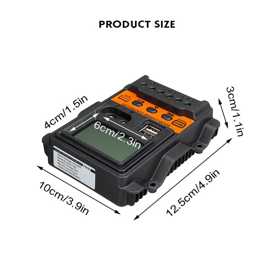 Controlador Carga Solar PWM 10A/20A/30A 12V/24V LCD Dual USB 5V Regulador Panel
