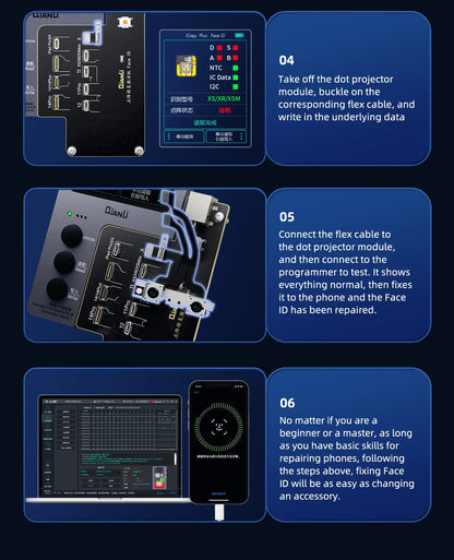 QIANLI iCopy Plus 2.3v 2025 Face ID Adaptor & Flex For X-14 PM Series Dot Matrix Recovery Activation Board Repair Tools