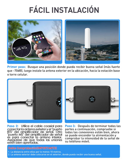 Kit Amplificador Señal Celular GoBoost 2G/3G/4G LTE GSM 700/850/1700/1900/2600 MHz (Chile)