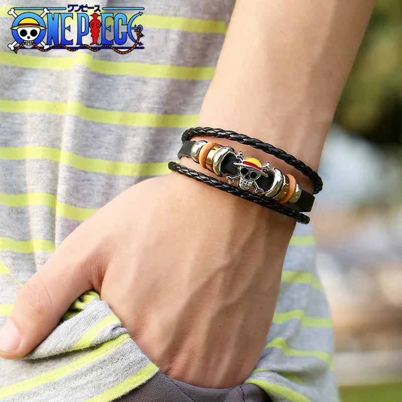 Pulsera Cuero Vintage Anime One Piece (Accesorio Juguete Periférico Animación) Regalo Cumpleaños