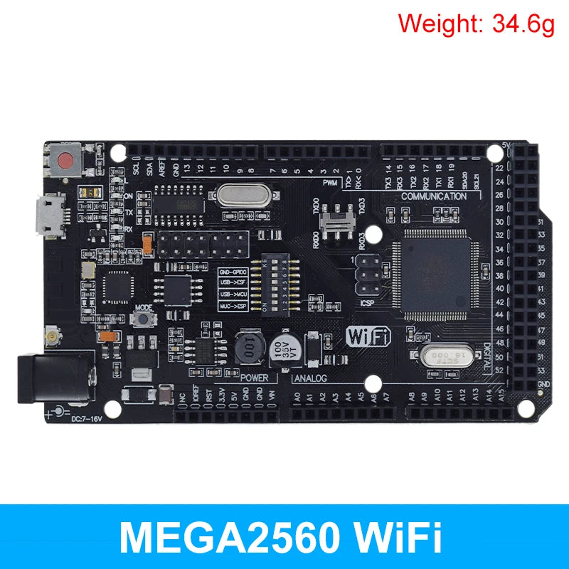 Placa Desarrollo TZT Mega2560 (ATMEGA16U2 / Pro Mini / WiFi R3 ATmega2560 CH340G) compatible Arduino Mega R3 / ESP8266