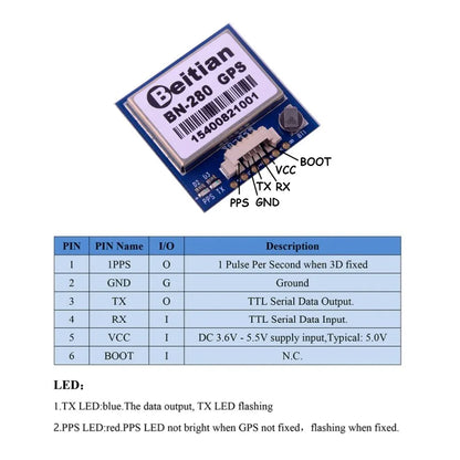 Módulo GNSS Dual Beitian BN-280 G-MOUSE (GPS/GLONASS, UART TTL, 4M Flash, 3-5V) para Arduino/RC/RPI/Drones