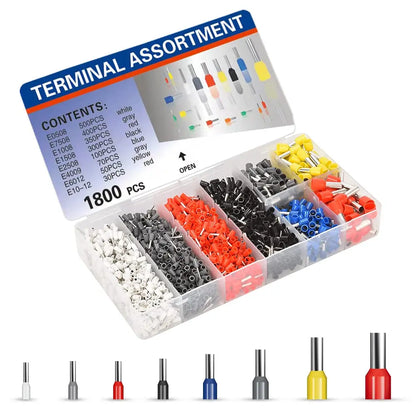 Kit Terminales Conectores Ferrules Cable Aislado AWG 22-7 (Punta Cordón) Surtido (1200/1900 Piezas)
