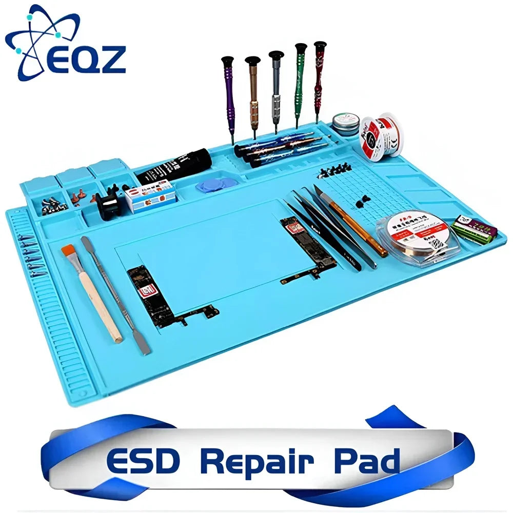 Alfombrilla Trabajo Silicona ESD Aislante Resistente Calor para Estación Soldadura Reparación Teléfono Kit Herramientas Plataforma Escritorio