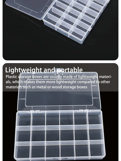 Caja Almacenamiento Transparente 24 Rejillas para Hardware/Botones/Pesca/Joyería/Accesorios/Papelería