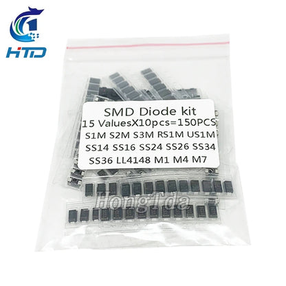 Kit Surtido Diodos SMD: Schottky / Fast Switching / Rectificador (M1-M7, SS14-SS36, LL4148, etc.)