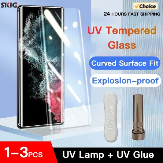 Protector Pantalla Cristal Templado UV Curvo para Samsung Galaxy S24/S23/S22/S21/S20 Ultra/Plus (Compatible S24 Ultra)