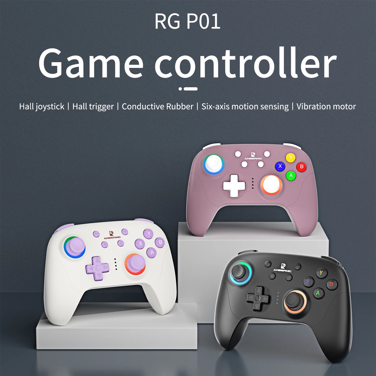 Gamepad ANBERNIC RG P01/RGP01 Bluetooth/Cableado con Joystick Efecto Hall RGB para Switch/PC/Steam/Android/iOS